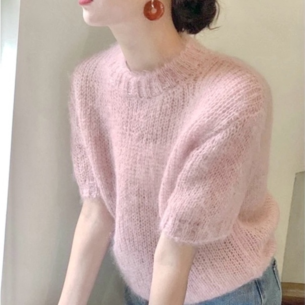 WILFRED MOHAIR lilac wool super soft short sleeve knit sweater w cottage vibe
